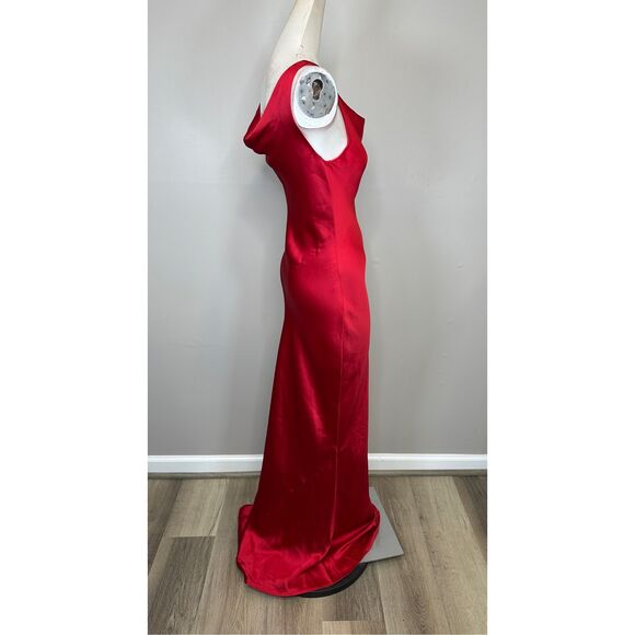 Norma Kamali Maria Sleeveless Cowl Neck Satin Evening Gown Tiger Red XS $325 - Picture 11 of 14